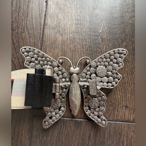 Gucci White Stripe Jacquard Web Crystal Embellished Butterfly Belt size 90/36 - Picture 3 of 8